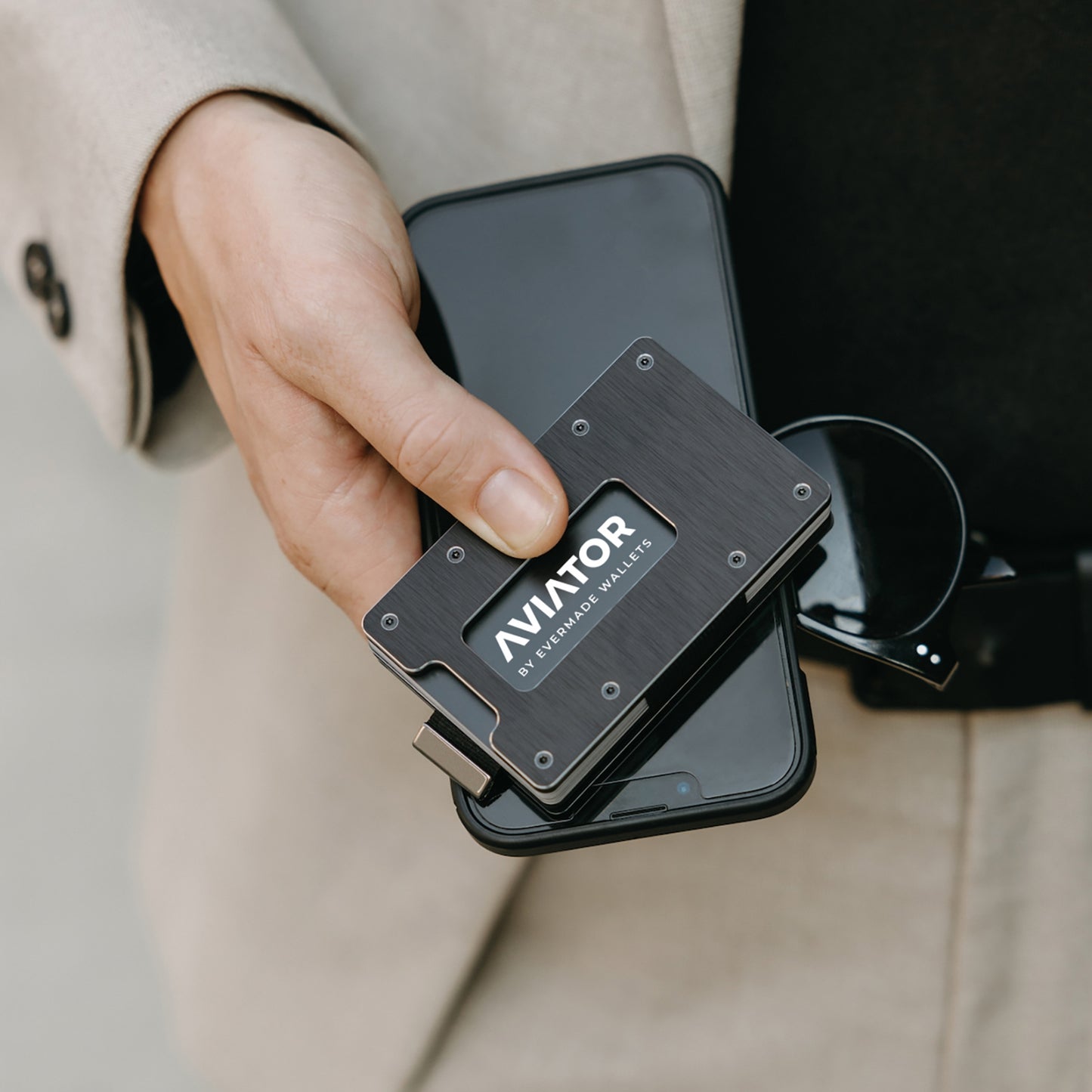 Aviator Slide Aluminum Wallet - Brushed Black