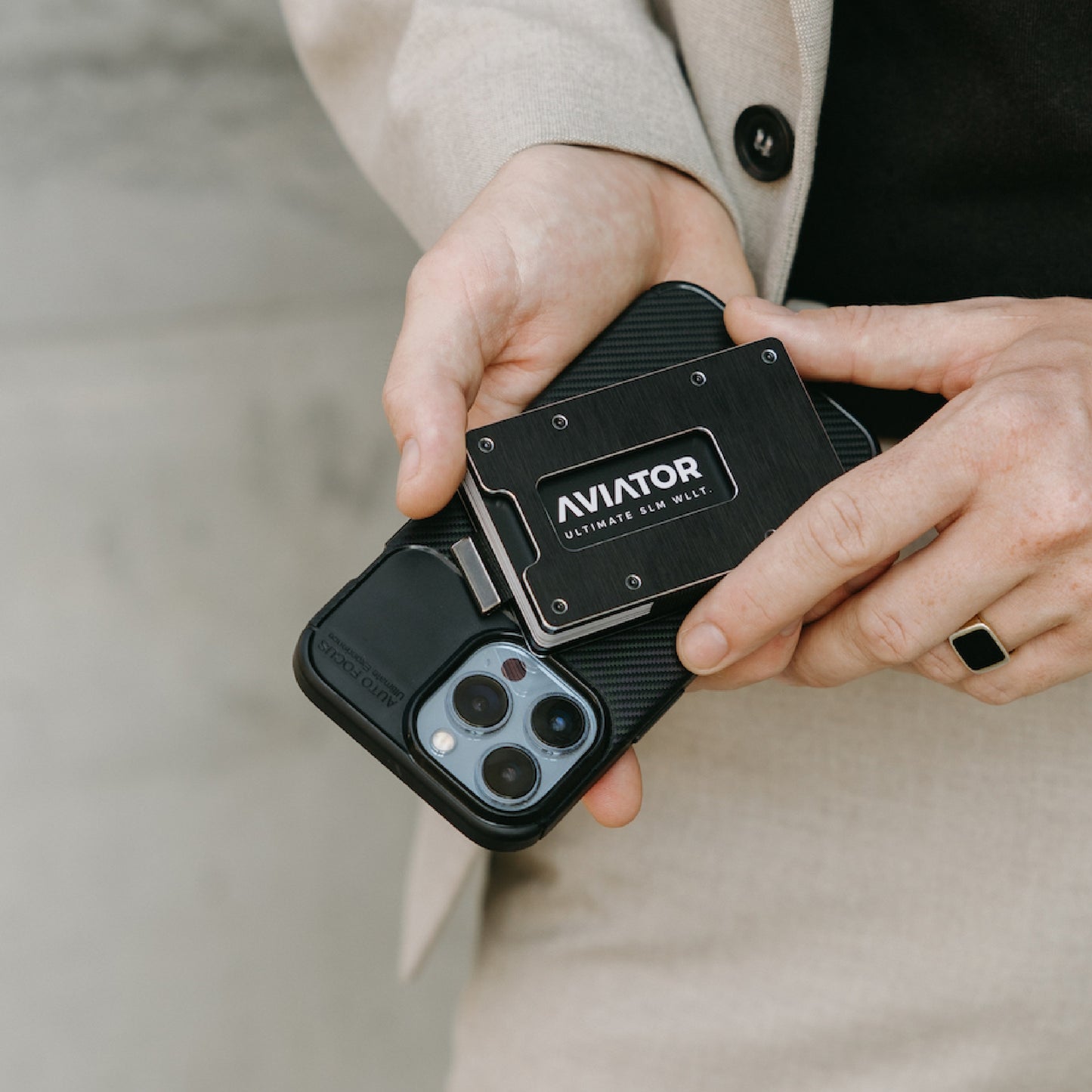 Aviator Slide Aluminum Wallet - Brushed Black