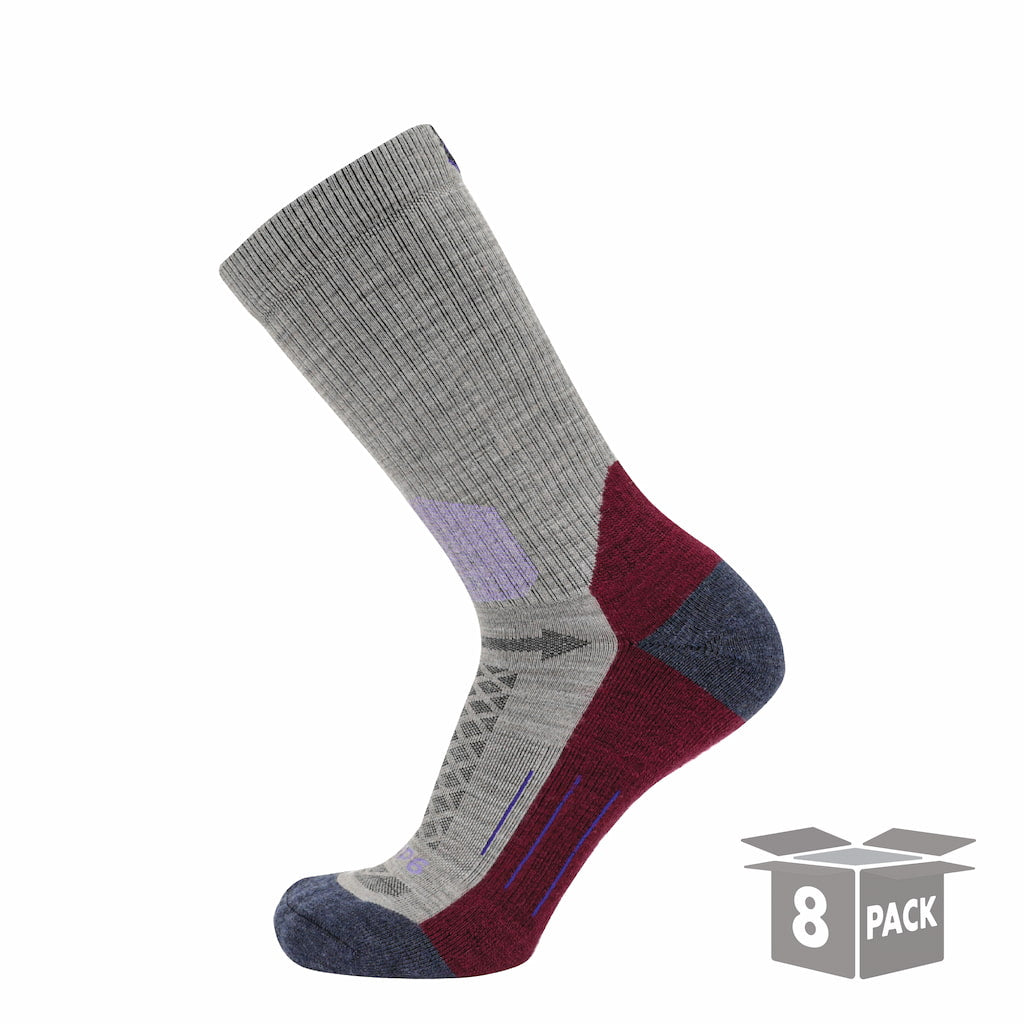 GRIP6 8 Pairs Berry - Hike Crew Midweight Merino Wool Sock