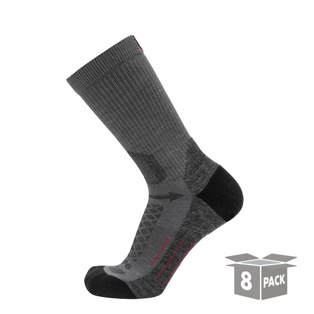 GRIP6 8 Pairs Graphite - Hike Crew Midweight Merino Wool Sock