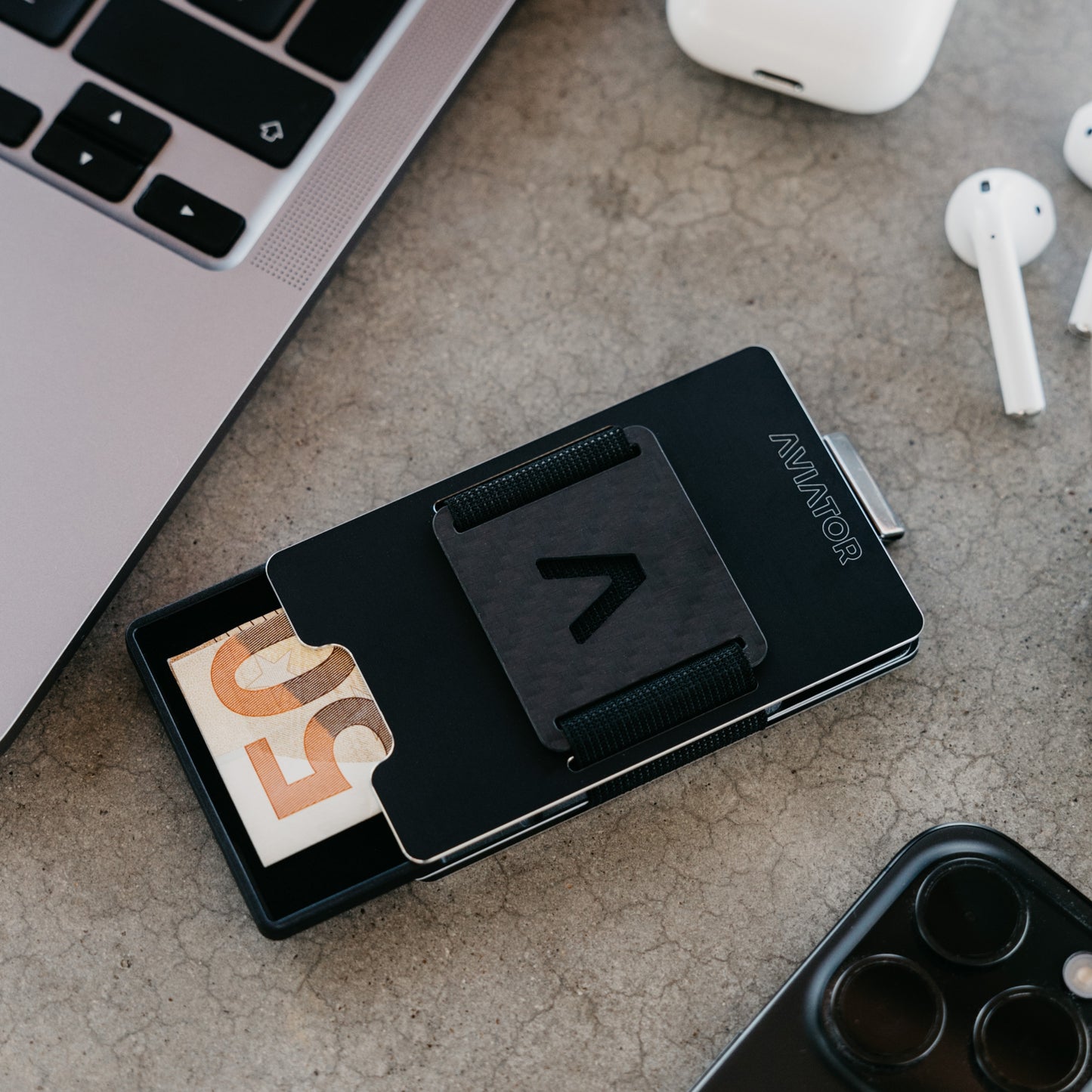 Aviator Slide Aluminum Wallet - Obsidian Black