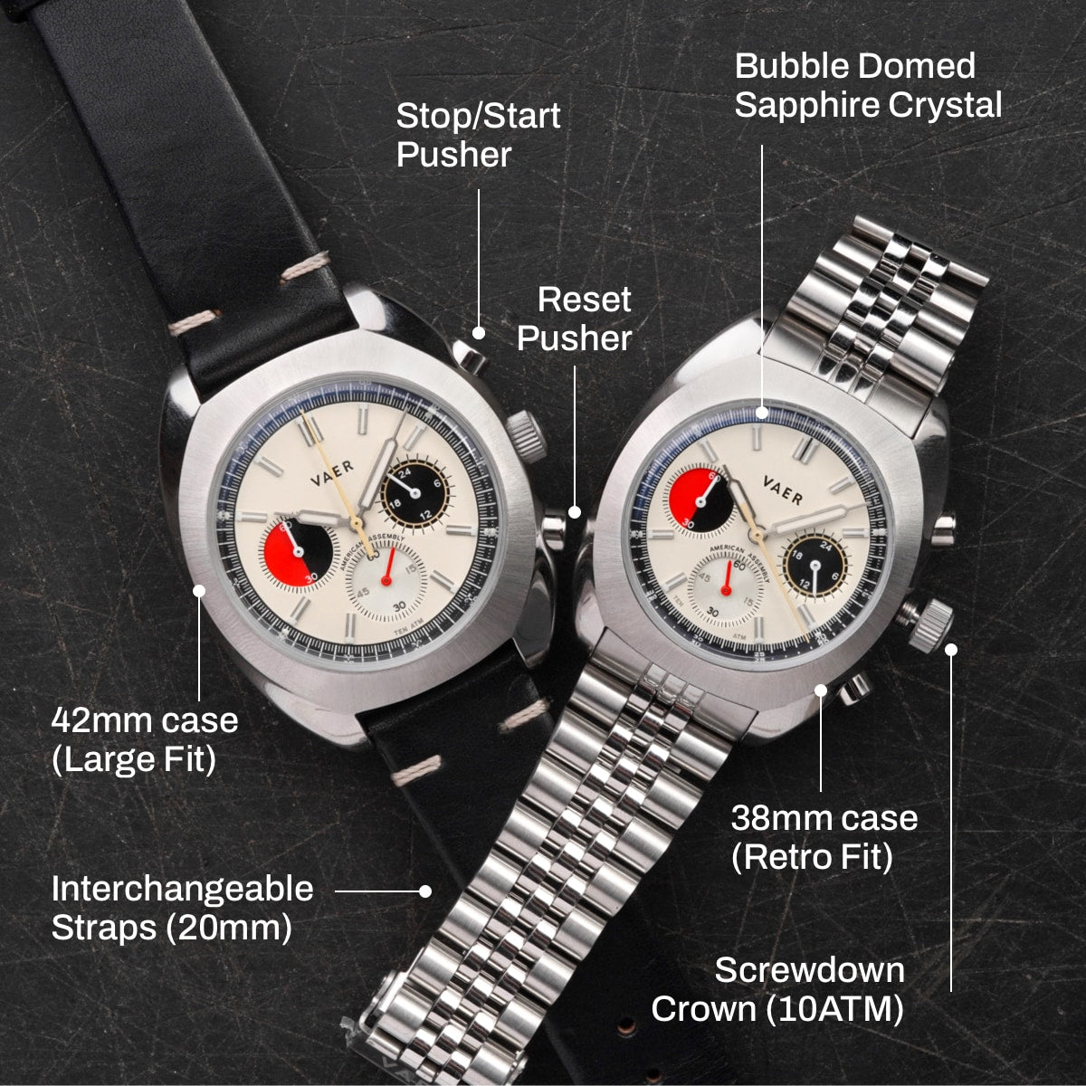 Vaer Watches R1 USA Racing Chronograph - Cream 42mm