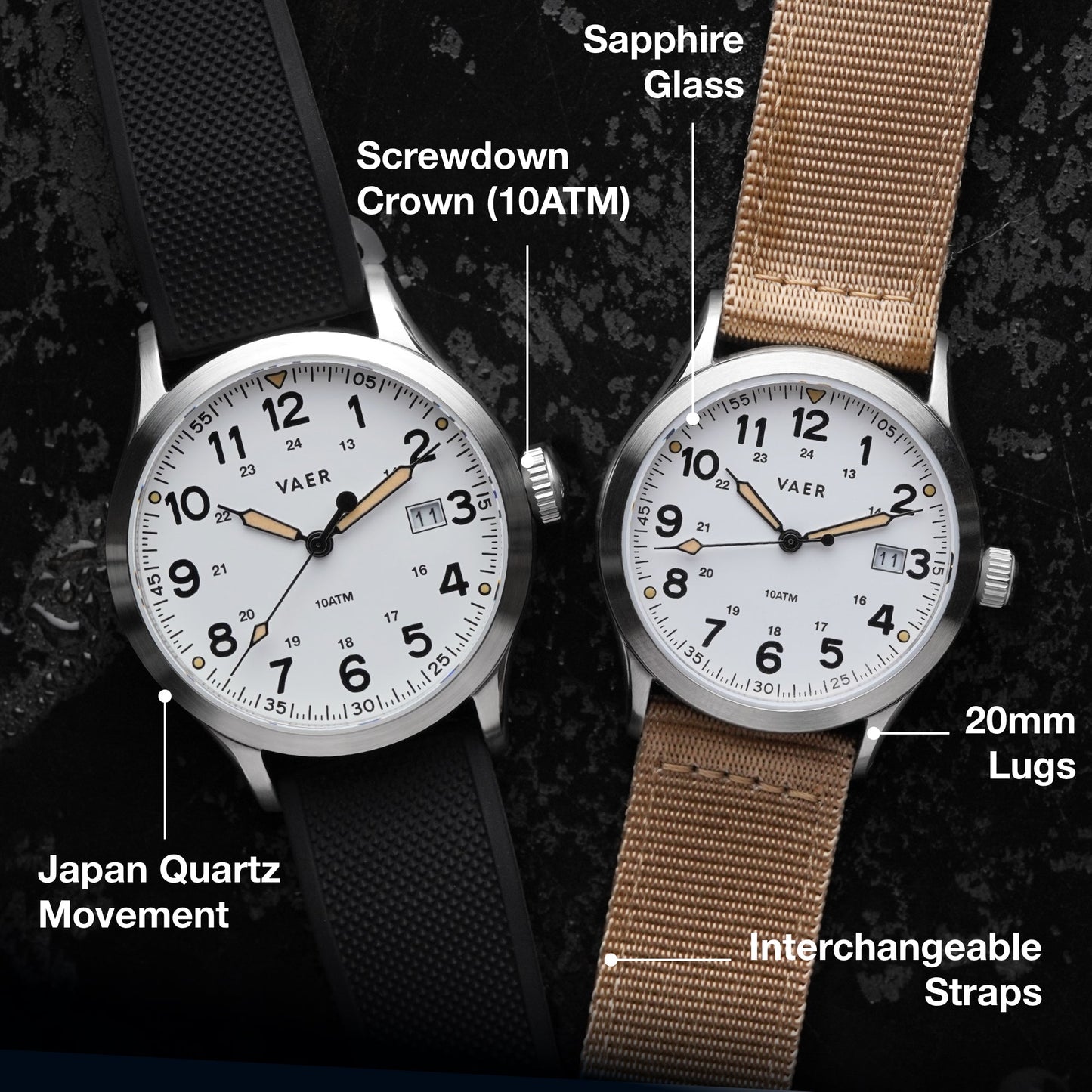 Vaer Watches S3 Calendar Field White - 36mm Quartz