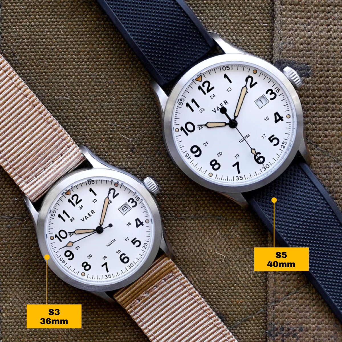 Vaer Watches S3 Calendar Field White - 36mm Quartz
