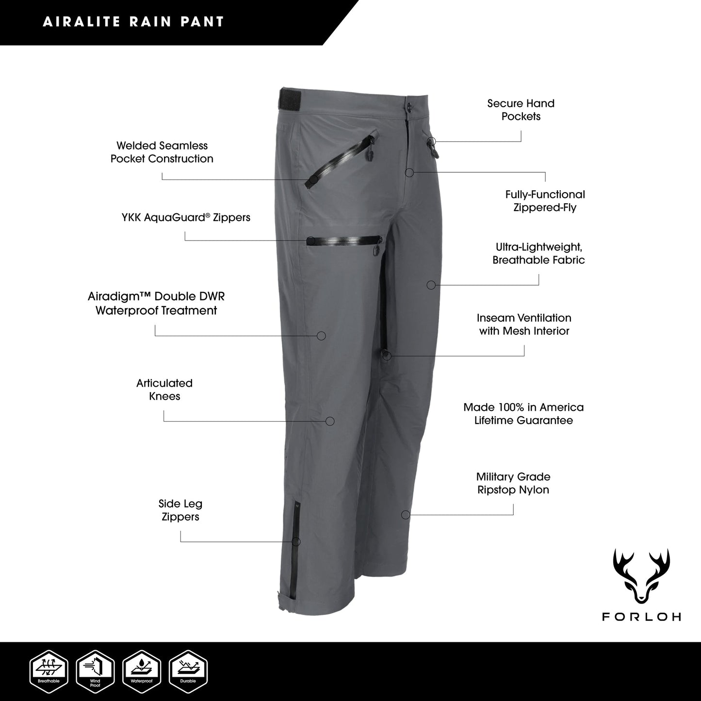 FORLOH Men's Airalite Rain Pant