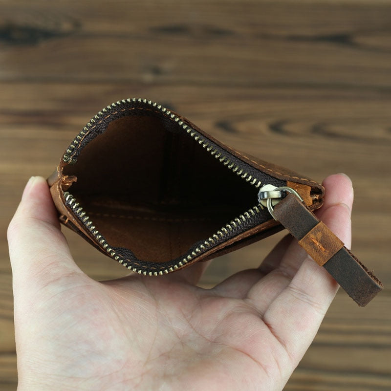 Steel Horse Leather Cael | Handmade Leather Coin Purse with Zipper