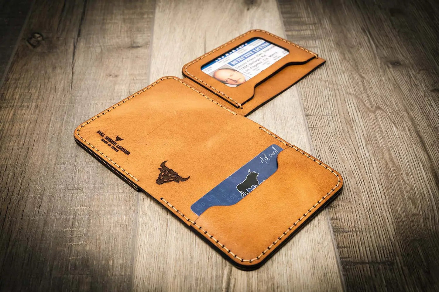 Bull Sheath Leather Minimalist Badge Wallet - Saddle Tan