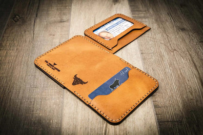 Bull Sheath Leather Minimalist Badge Wallet - Saddle Tan