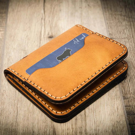 Bull Sheath Leather Minimalist Badge Wallet - Saddle Tan