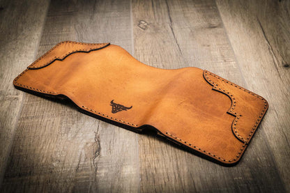 Bull Sheath Leather Western Trifold Wallet - Saddle Tan