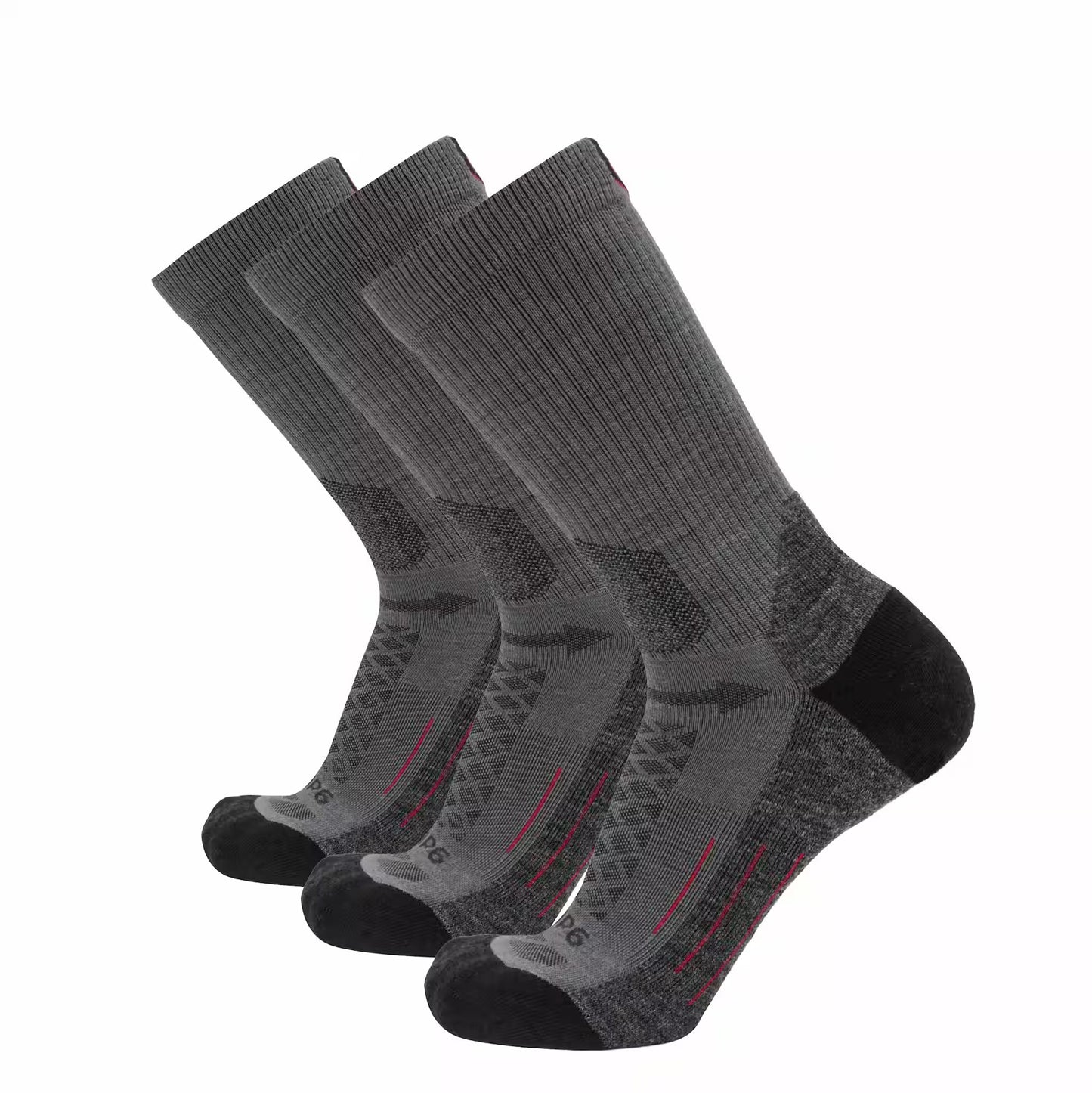 GRIP6 3 Pack Graphite - Hike Crew Midweight Merino Wool Sock