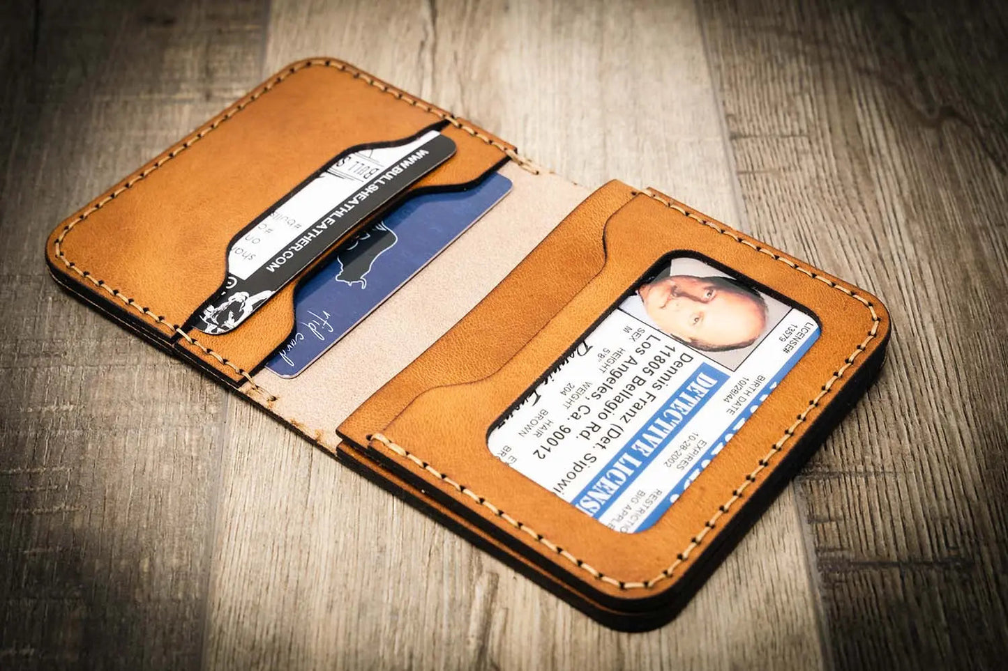 Bull Sheath Leather Minimalist Badge Wallet - Saddle Tan