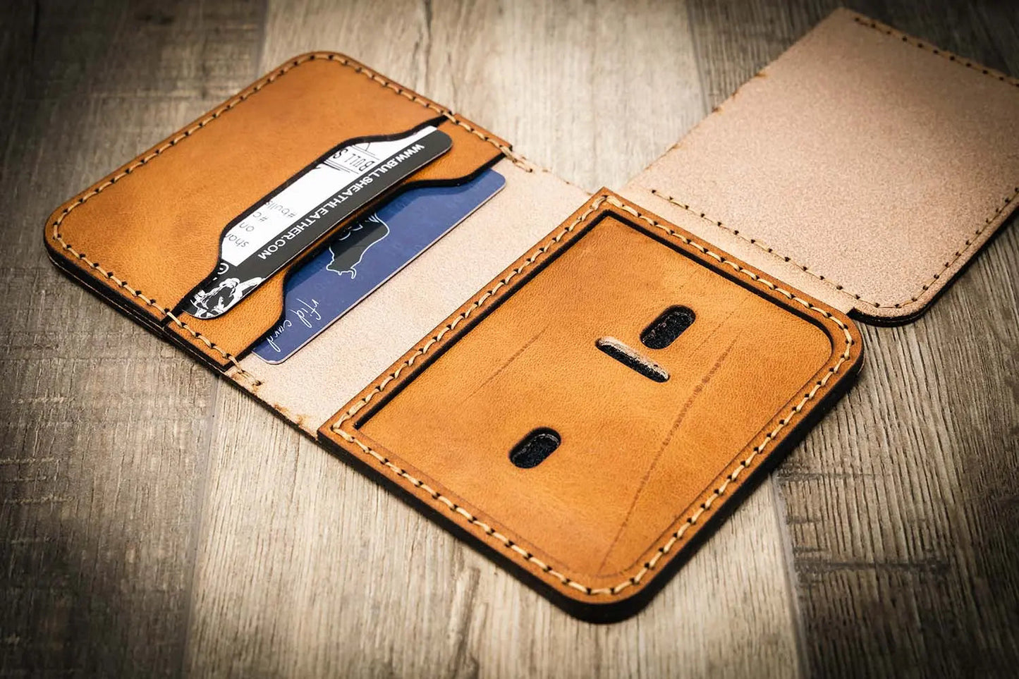 Bull Sheath Leather Minimalist Badge Wallet - Saddle Tan