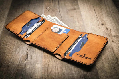 Bull Sheath Leather Western Trifold Wallet - Saddle Tan