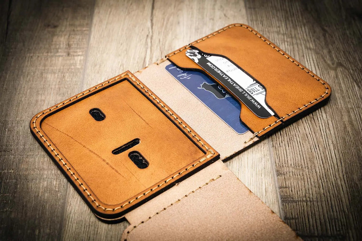 Bull Sheath Leather Minimalist Badge Wallet - Saddle Tan