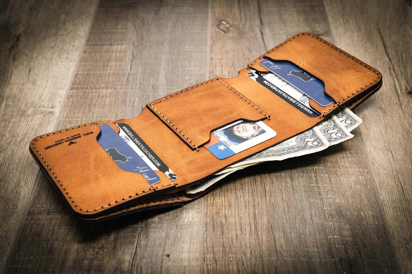 Bull Sheath Leather Western Trifold Wallet - Saddle Tan