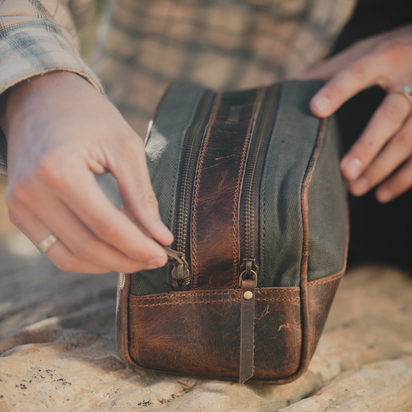 Kodiak Leather Canvas Dopp Bag