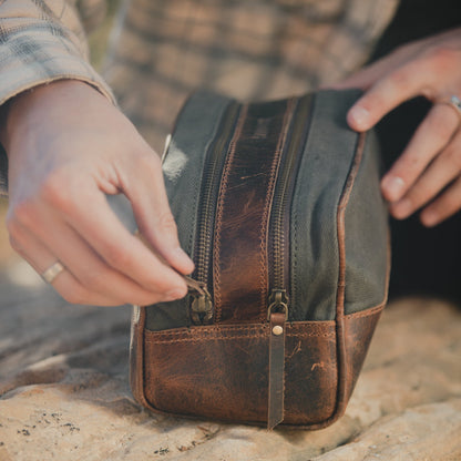 Kodiak Leather Canvas Dopp Bag
