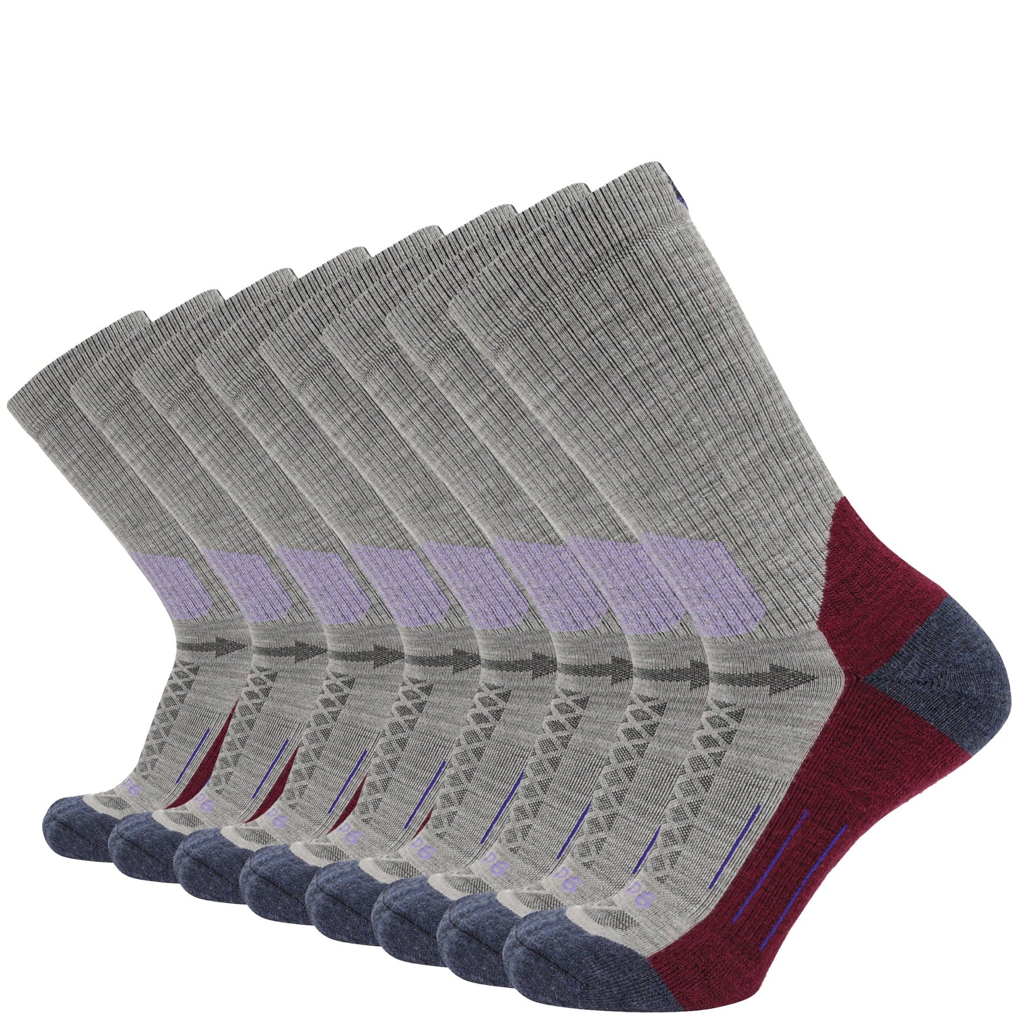 GRIP6 8 Pairs Berry - Hike Crew Midweight Merino Wool Sock