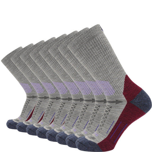 GRIP6 8 Pairs Berry - Hike Crew Midweight Merino Wool Sock