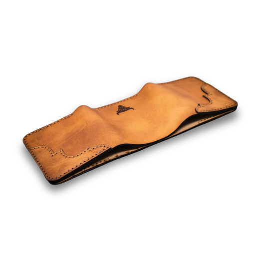 Bull Sheath Leather Western Trifold Wallet - Saddle Tan