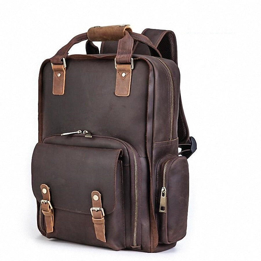 Steel Horse Leather Gaetano | Large Leather Backpack Camera Bag with Tripod Holder