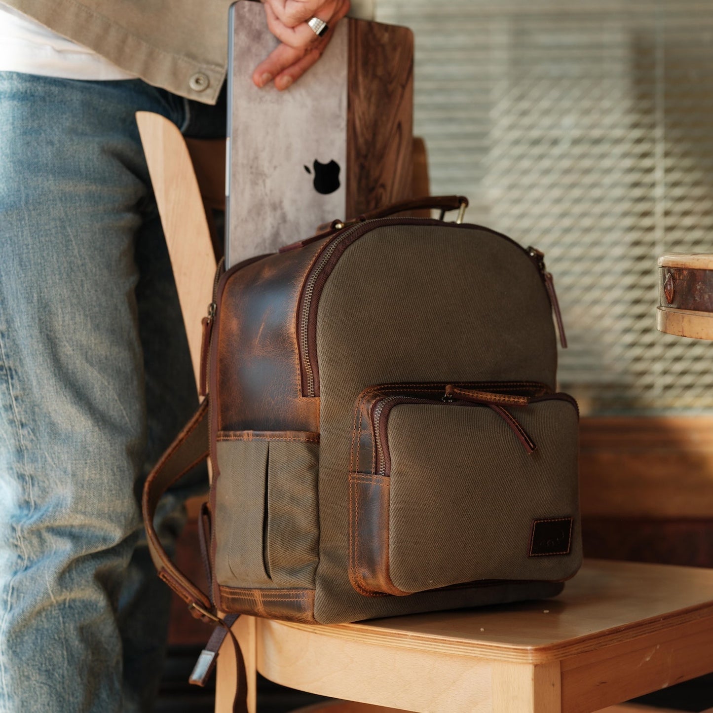 Kodiak Leather Day Traveler Canvas Backpack