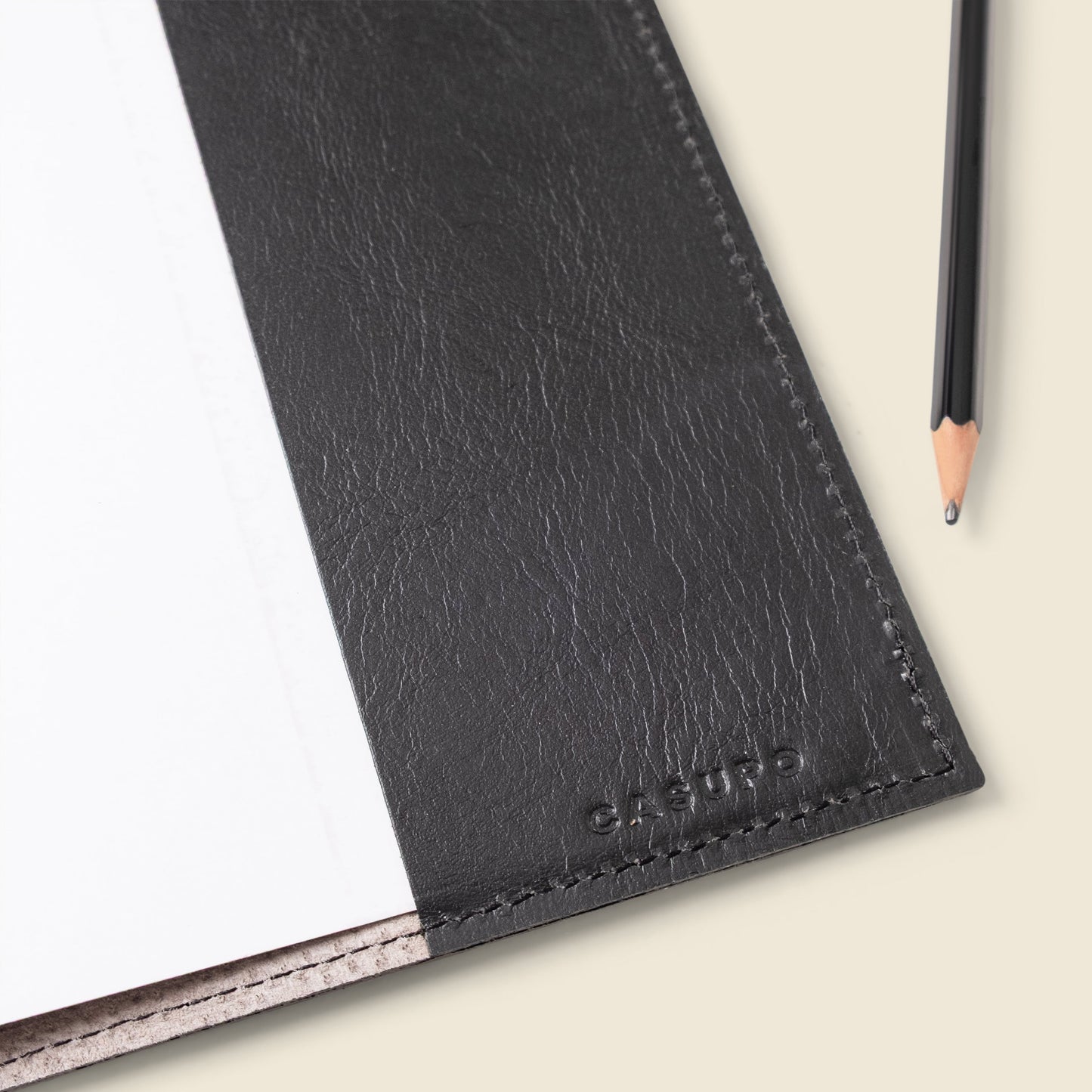 CASUPO Refillable A5 Leather Notebook Cover – Black