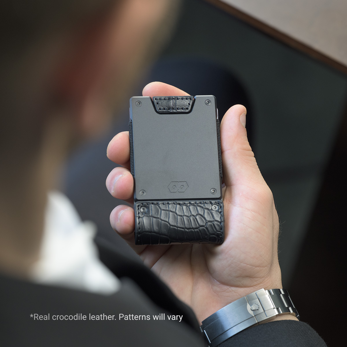 PROOF Wallet | The Everglade | Black Full Grain Crocodile Leather & Dark Gunmetal