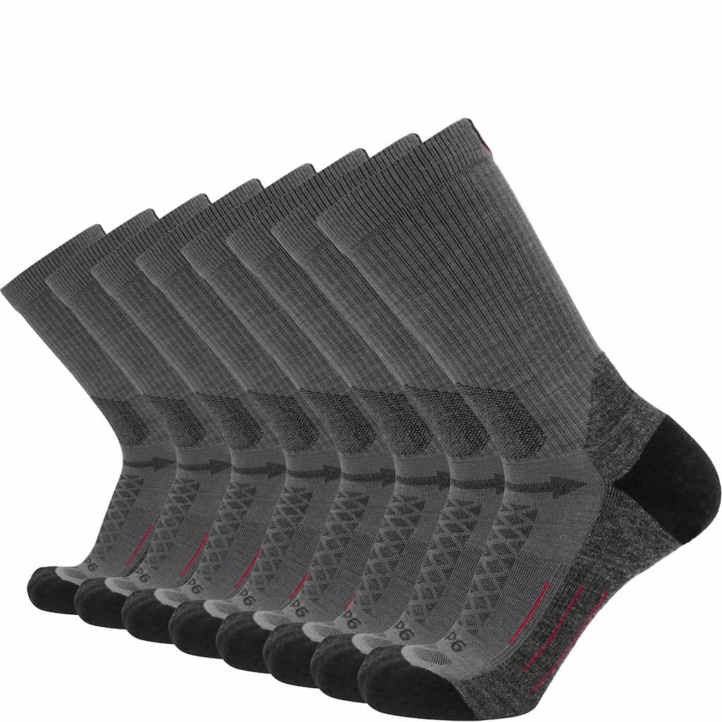 GRIP6 8 Pairs Graphite - Hike Crew Midweight Merino Wool Sock
