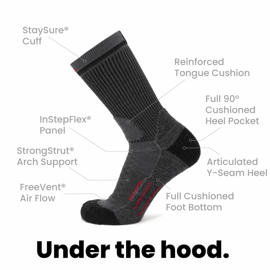 GRIP6 8 Pairs Graphite - Hike Crew Midweight Merino Wool Sock