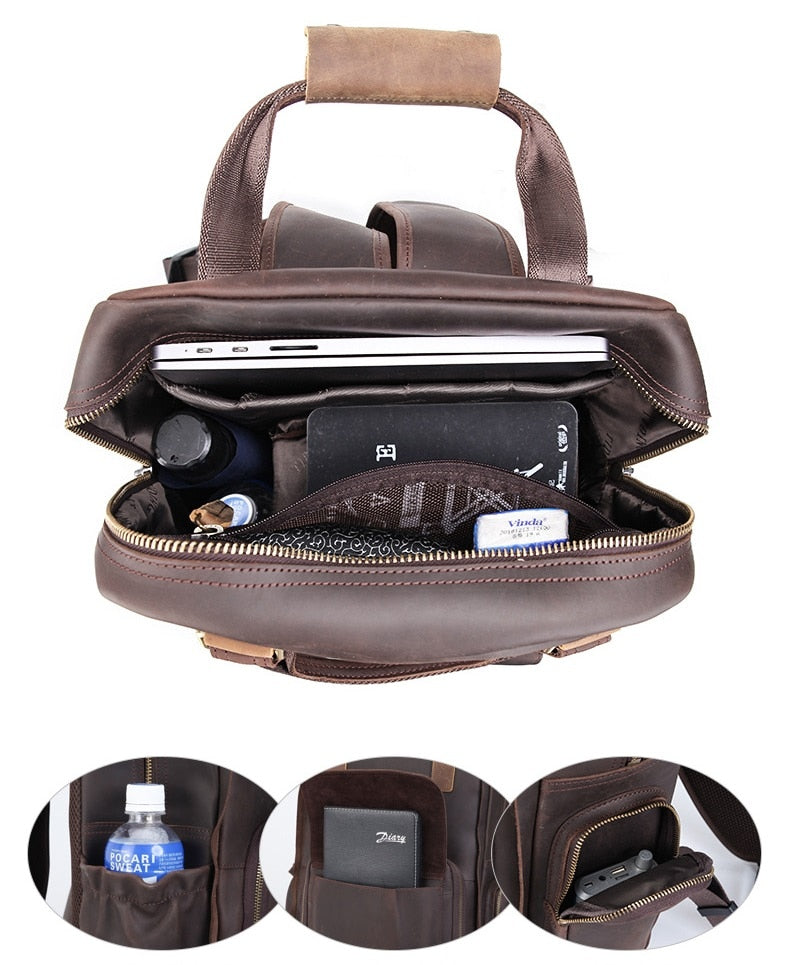 Steel Horse Leather Gaetano | Large Leather Backpack Camera Bag with Tripod Holder