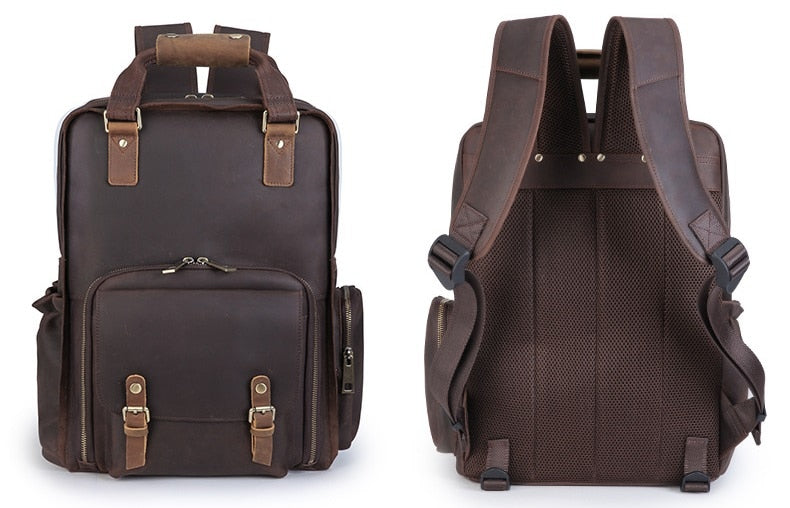 Steel Horse Leather Gaetano | Large Leather Backpack Camera Bag with Tripod Holder
