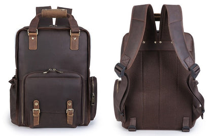 Steel Horse Leather Gaetano | Large Leather Backpack Camera Bag with Tripod Holder