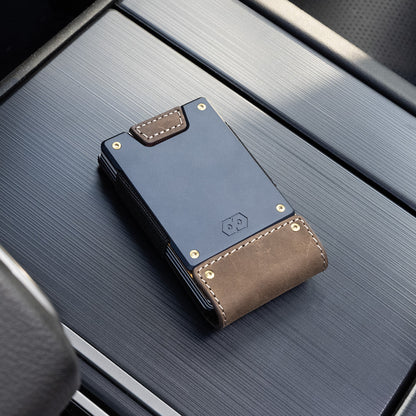 PROOF Wallet | The Leatherneck | Classic Brown Top Grain Leather & Navy Blue Gunmetal
