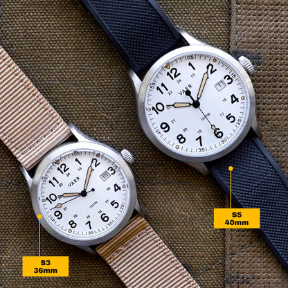 Vaer Watches S3 Calendar Field White - 36mm Quartz