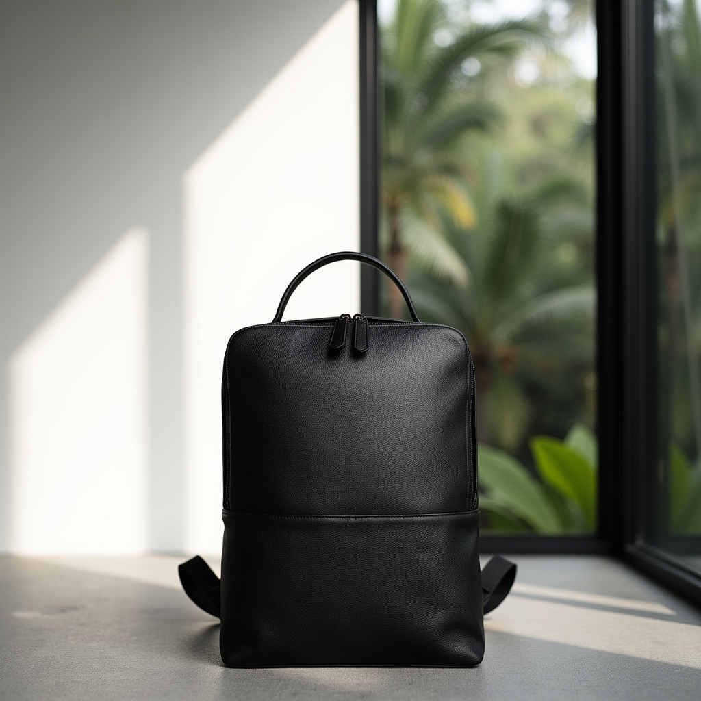Steel Horse Leather Skald Black Pebbled Leather Backpack | Slim Black Leather Backpack