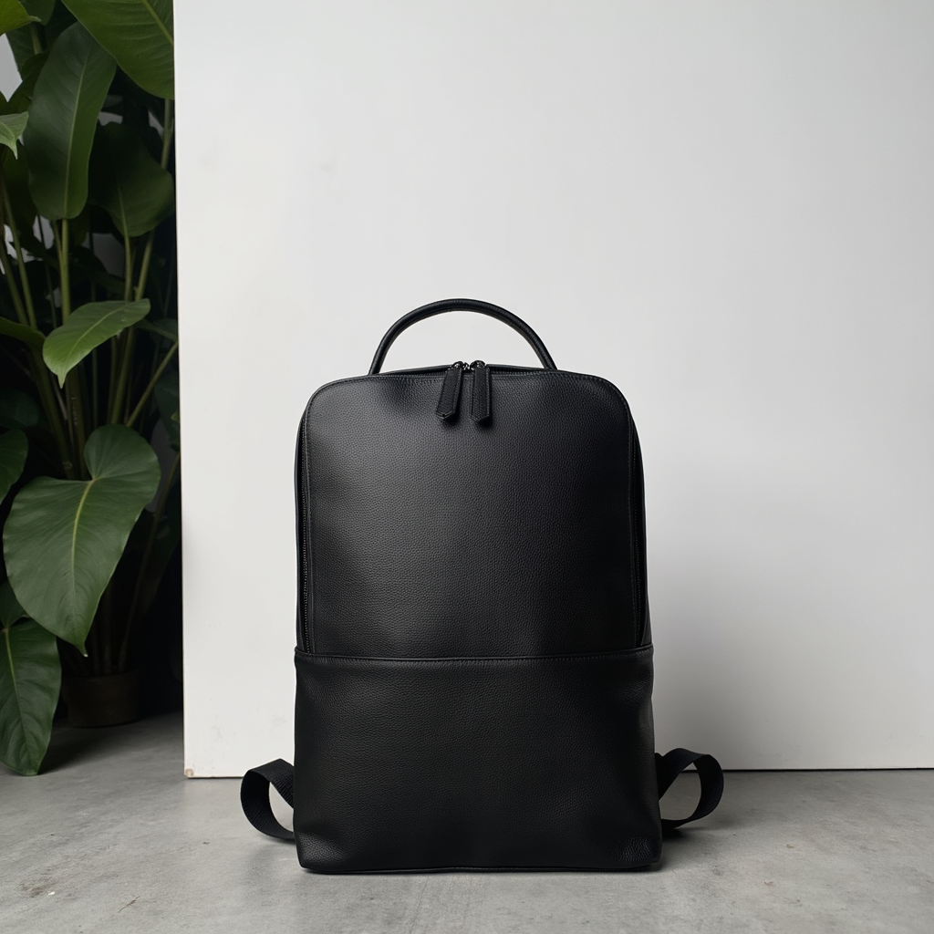 Steel Horse Leather Skald Black Pebbled Leather Backpack | Slim Black Leather Backpack