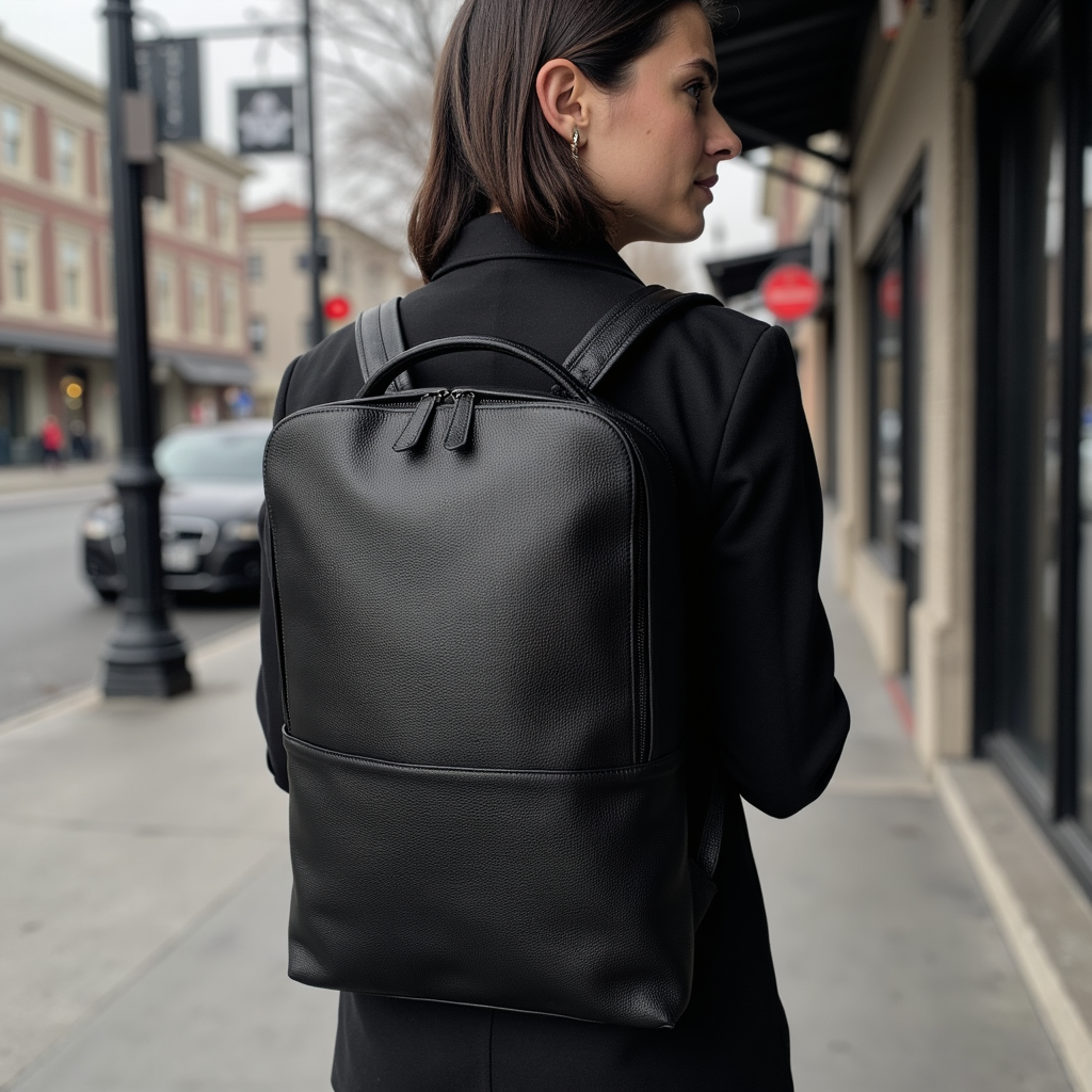 Steel Horse Leather Skald Black Pebbled Leather Backpack | Slim Black Leather Backpack