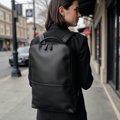 Steel Horse Leather Skald Black Pebbled Leather Backpack | Slim Black Leather Backpack