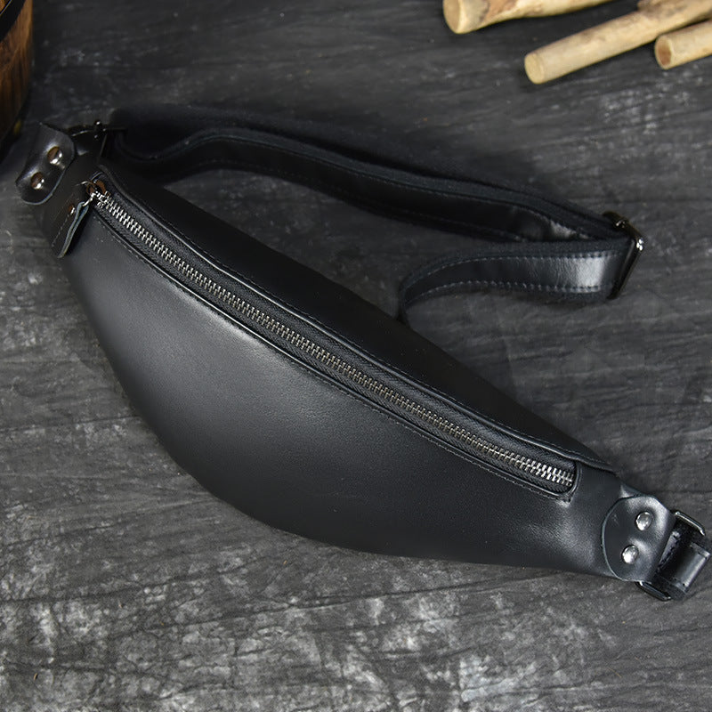 Steel Horse Leather Sigrid Smooth Black Leather Waist Bag | Smooth Black Leather Fanny Pack