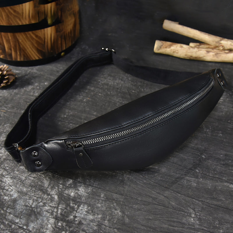 Steel Horse Leather Sigrid Smooth Black Leather Waist Bag | Smooth Black Leather Fanny Pack