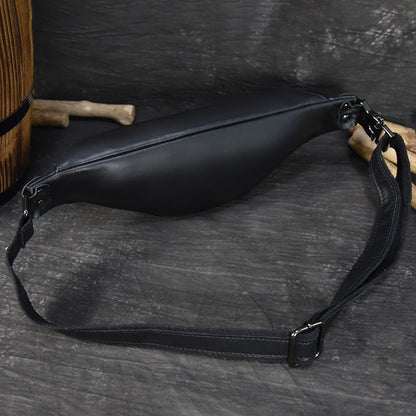 Steel Horse Leather Sigrid Smooth Black Leather Waist Bag | Smooth Black Leather Fanny Pack