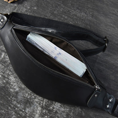 Steel Horse Leather Sigrid Smooth Black Leather Waist Bag | Smooth Black Leather Fanny Pack