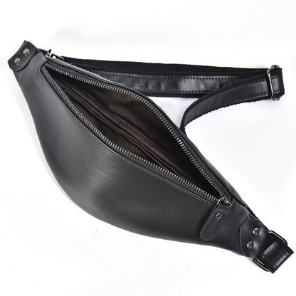 Steel Horse Leather Sigrid Smooth Black Leather Waist Bag | Smooth Black Leather Fanny Pack