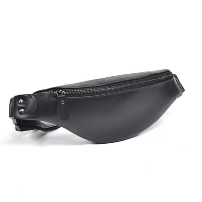 Steel Horse Leather Sigrid Smooth Black Leather Waist Bag | Smooth Black Leather Fanny Pack