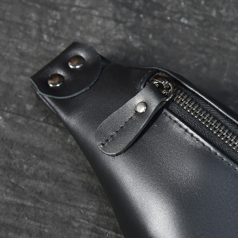 Steel Horse Leather Sigrid Smooth Black Leather Waist Bag | Smooth Black Leather Fanny Pack