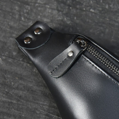 Steel Horse Leather Sigrid Smooth Black Leather Waist Bag | Smooth Black Leather Fanny Pack