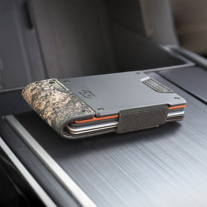 PROOF Wallet | The Survivor | Camo Ballistic Nylon & Black Full Grain Leather with Dark Gunmetal
