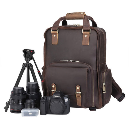 Steel Horse Leather Gaetano | Large Leather Backpack Camera Bag with Tripod Holder